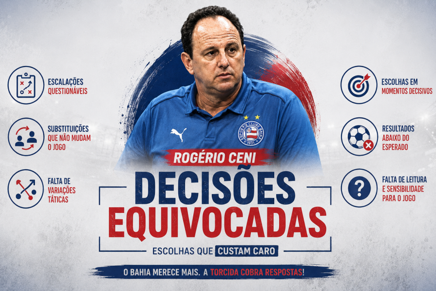 Rogério Ceni age como amador em decisões que prejudicam o Bahia